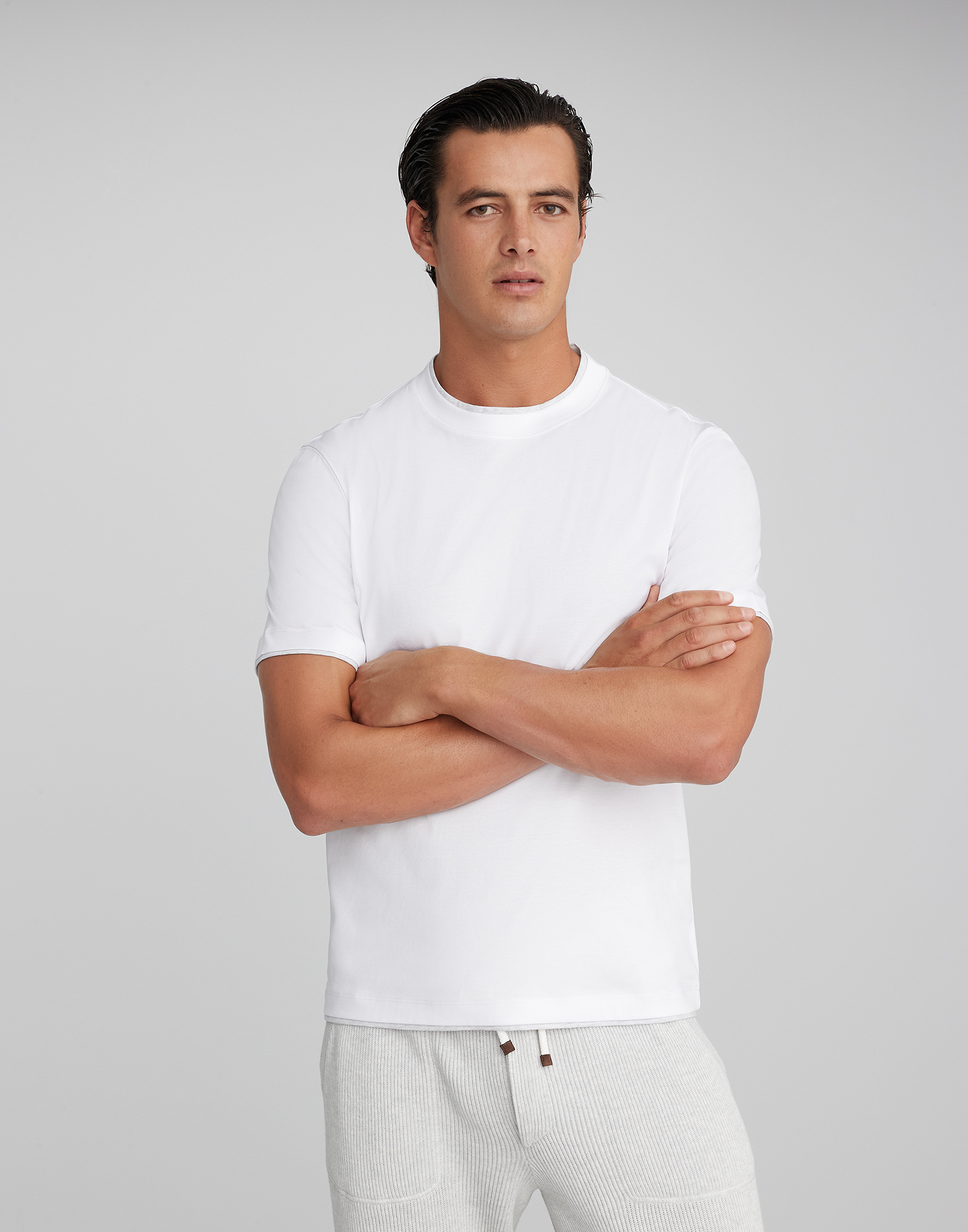 T-shirt with faux-layering White Man -
                        Brunello Cucinelli
                    