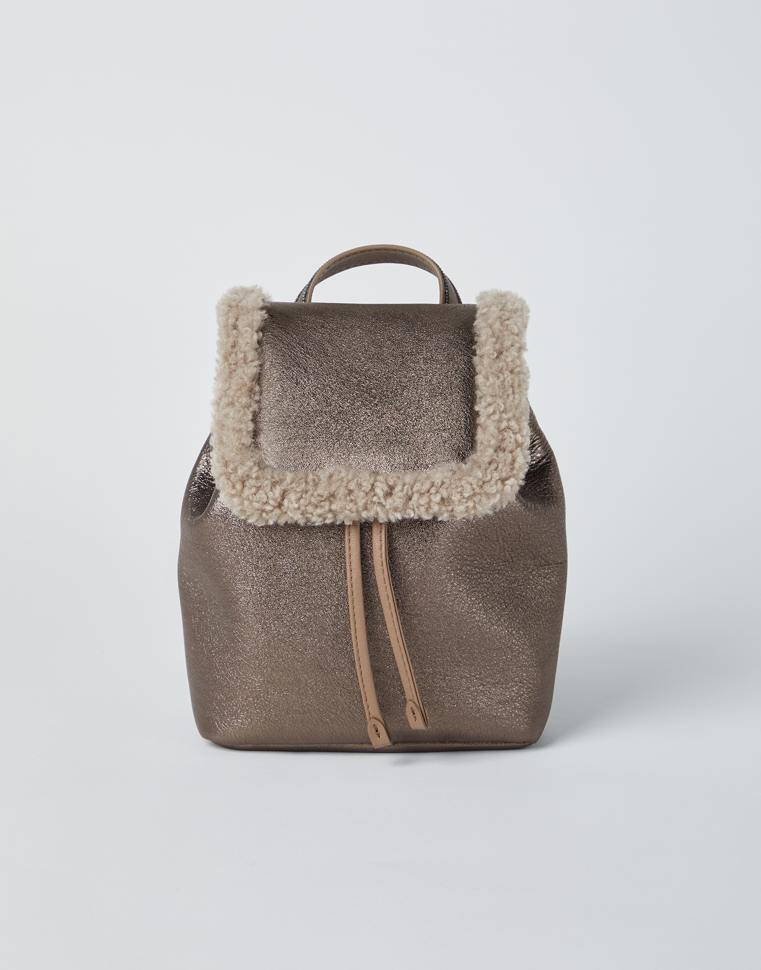 Lamé leather backpack Bronze Girls - Brunello Cucinelli
